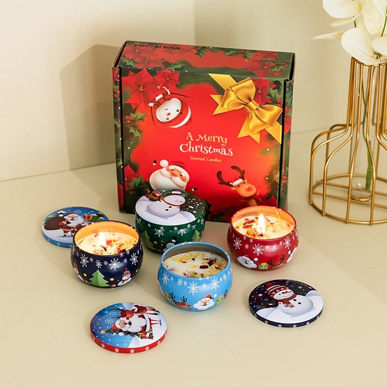 Christmas Scented Candle Gift Set With Dried Flowers, 8-piece Set