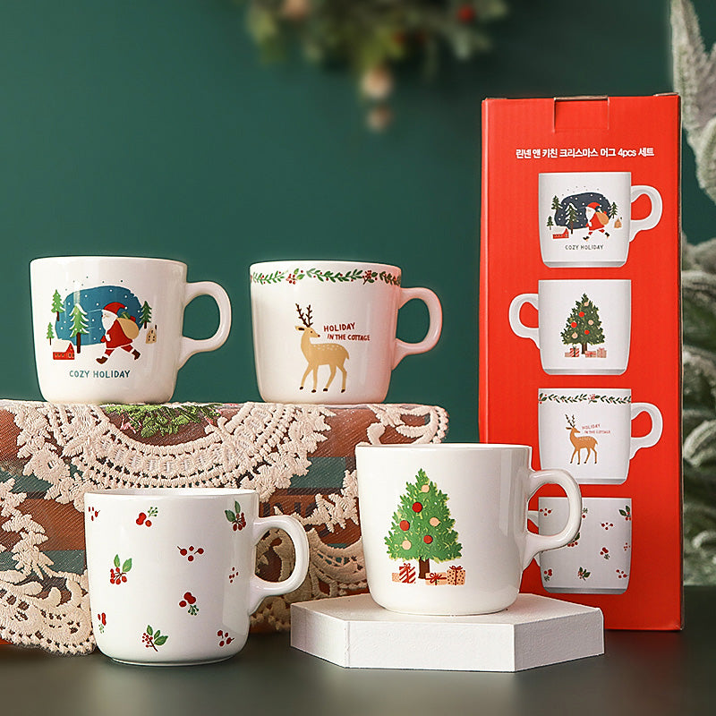 Modern House Santa Snowman Ceramic Painted Water Cup Mug