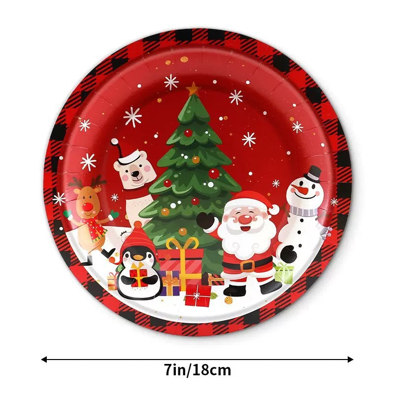 Christmas Party Birthday Supplies Disposable Paper Cups Napkins Plates Tablecloth Set