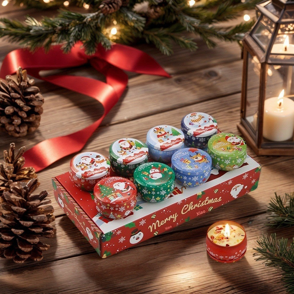 Christmas Scented Candle Gift Set With Dried Flowers, 8-piece Set