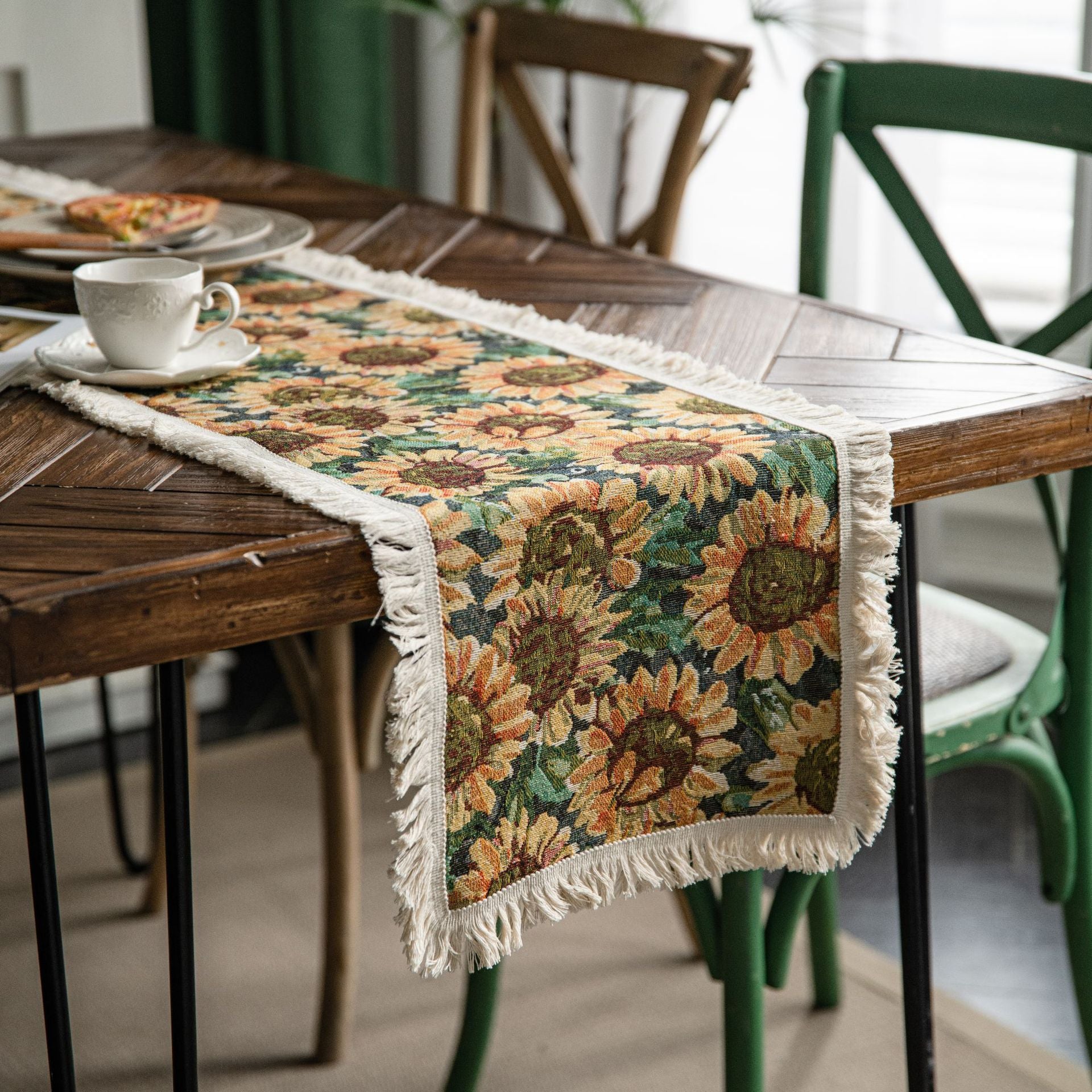 Jacquard Geometric Holiday Red Tassels Party Decorative Table Runner