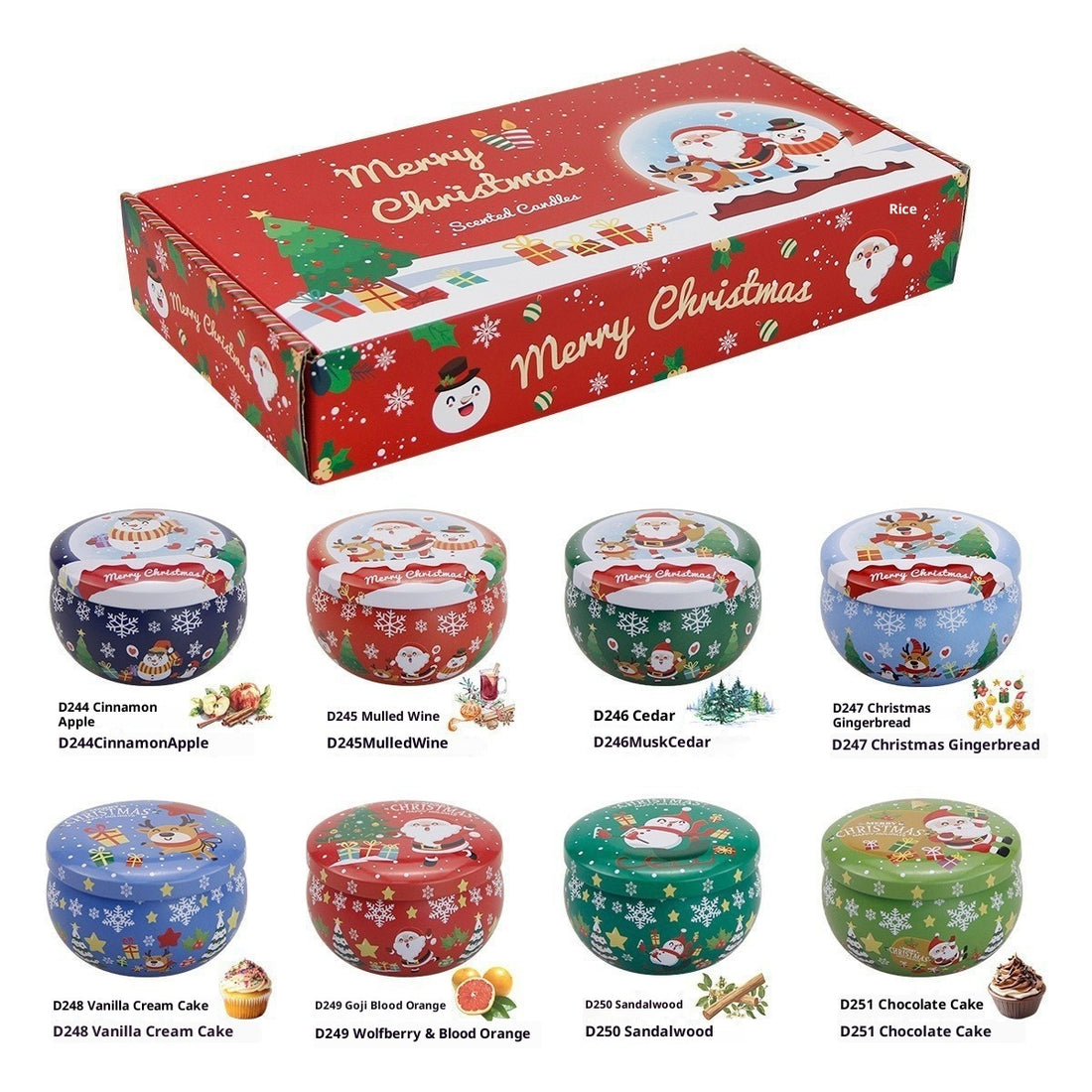 Christmas Scented Candle Gift Set With Dried Flowers, 8-piece Set