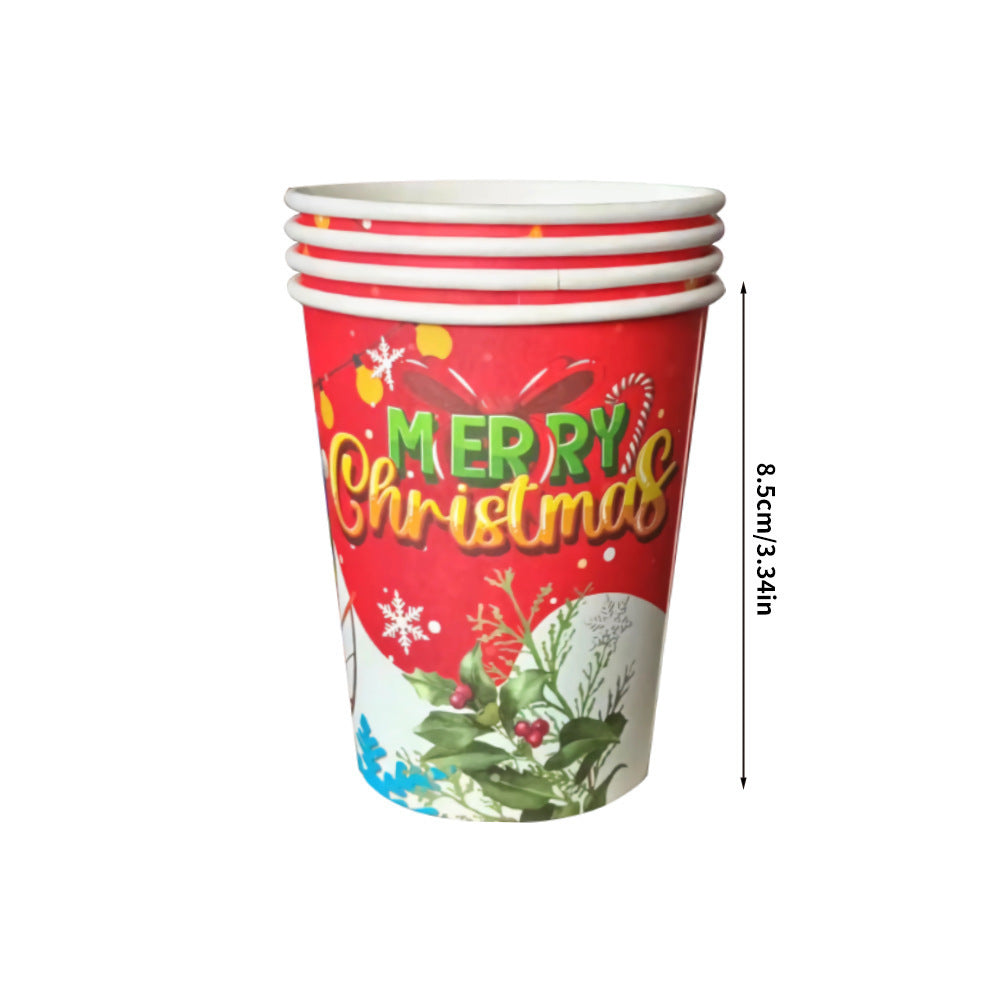 Christmas Party Birthday Supplies Disposable Paper Cups Napkins Plates Tablecloth Set