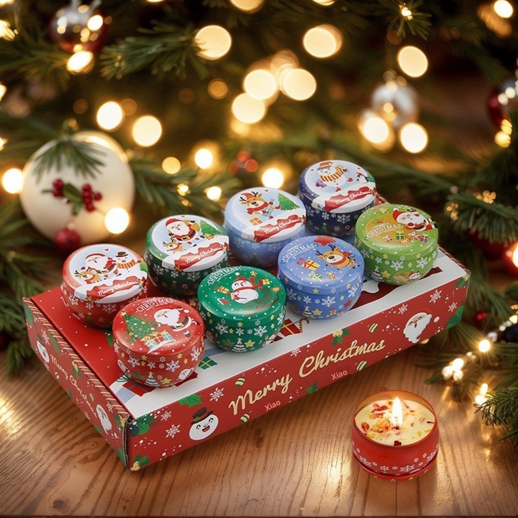 Christmas Scented Candle Gift Set With Dried Flowers, 8-piece Set