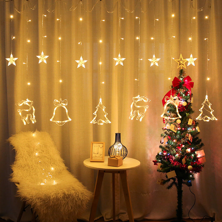 Christmas Deer Tree Bells Star String Fairy Lights Curtain Light Outdoor Garland