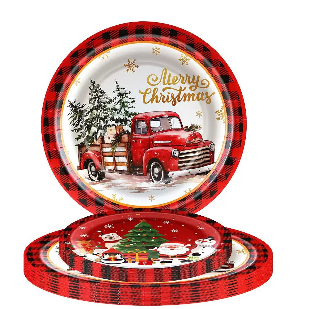 Christmas Party Birthday Supplies Disposable Paper Cups Napkins Plates Tablecloth Set
