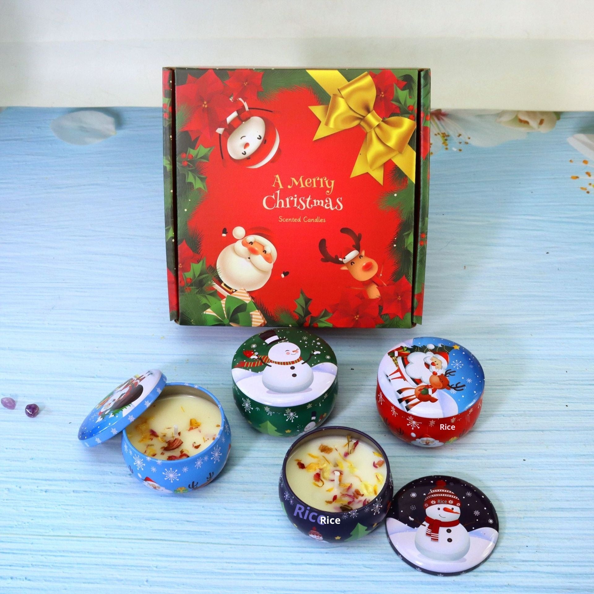 Christmas Scented Candle Gift Set With Dried Flowers, 8-piece Set