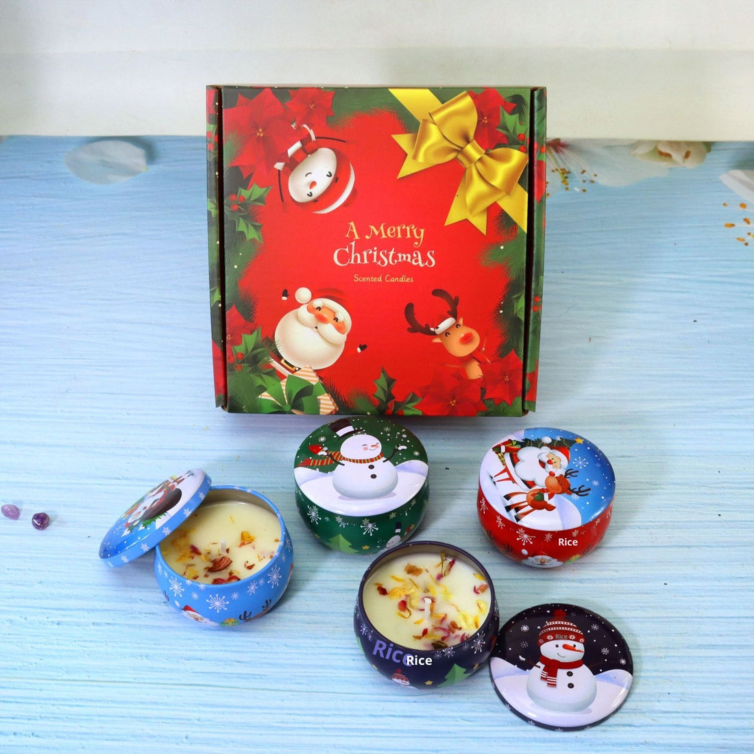 Christmas Scented Candle Gift Set With Dried Flowers, 8-piece Set